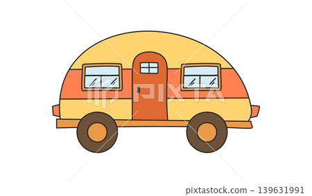 Hand drawn camp car with adventure and cartoon graphic style as bright icon in color. Family tourist element for outdoor trip or travel concept, doodle format for journey and vacation themes. Hand drawn camp car with adventure and cartoon graphic style as bright icon in color. Family tourist element for outdoor trip or travel concept, doodle format for journey and vacation themes. 139631991