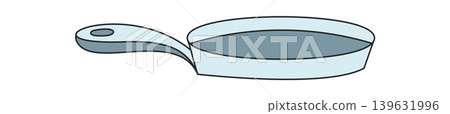 Blue frying pan for camp and picnic, outdoor item for adventure kitchen. This equipment icon uses sketch drawing and doodle style, with color graphic fun recreation scenes. Blue frying pan for camp and picnic, outdoor item for adventure kitchen. This equipment icon uses sketch drawing and doodle style, with color graphic fun recreation scenes. 139631996