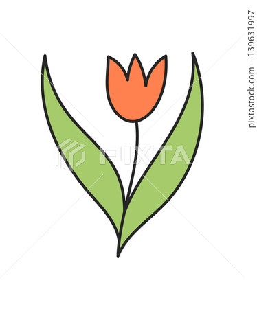Doodle flower icon in green color with adventure symbol style. Camp and nature sign for outdoor element, modern and playful graphic perfect for travel patch or item. 139631997