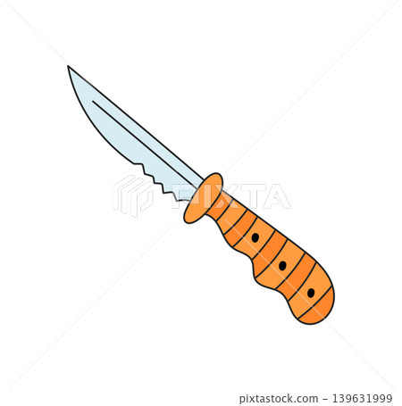 Knife sketch icon with color style as essential equipment for camp and hiking. Adventure item for expedition and travel, doodle sign as outdoor element in nature context. Knife sketch icon with color style as essential equipment for camp and hiking. Adventure item for expedition and travel, doodle sign as outdoor element in nature context. 139631999
