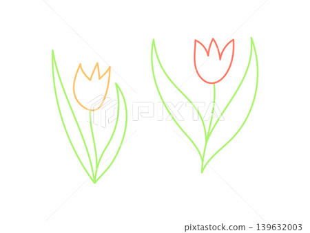 Flower sketch in color and outline style. Nature element as icon with green line detail, outdoor and camp theme for summer. Doodle style for decorative camp visuals. Flower sketch in color and outline style. Nature element as icon with green line detail, outdoor and camp theme for summer. Doodle style for decorative camp visuals. 139632003