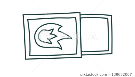 Simple contour sketch of campfire match box. Minimal line symbol as outdoor sign for camp and adventure. Clean doodle icon shows fire motif and expedition idea. Nature trip context camping gear use, Simple contour sketch of campfire match box. Minimal line symbol as outdoor sign for camp and adventure. Clean doodle icon shows fire motif and expedition idea. Nature trip context camping gear use, 139632007