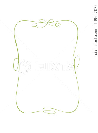 Romantic coquette hand drawn wedding border. Cute ribbon bow frame as tall rectangle card. Wavy line border with simple whimsical decor for vintage invite and background, vertical white template for 139632075