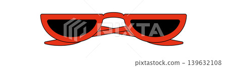 Flat red y2k sticker sunglasses in cool retro fashion. Modern 2000s graphic style for trendy vintage looks. Unique sticker accessory with bold color, perfect for contemporary pop culture themes. 139632108