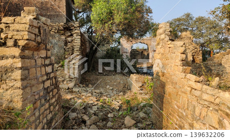 Old broken gurdwara wall in historic Tilla Jogian complex Old broken gurdwara wall in historic Tilla Jogian complex 139632206