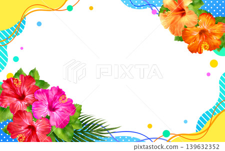 Hibiscus and wave patterns; abstract; refreshing; pop; summer 139632352