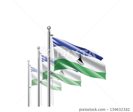 Brightly shining Lesotho flags wave proudly on tall masts during official celebration events Brightly shining Lesotho flags wave proudly on tall masts during official celebration events 139632382