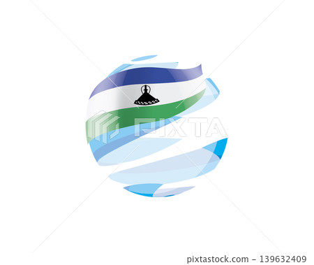 Flat of patriotic globe featuring waving Lesotho flag design 139632409