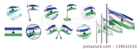 A set of vector Lesotho flags of different designs A set of vector Lesotho flags of different designs 139632410