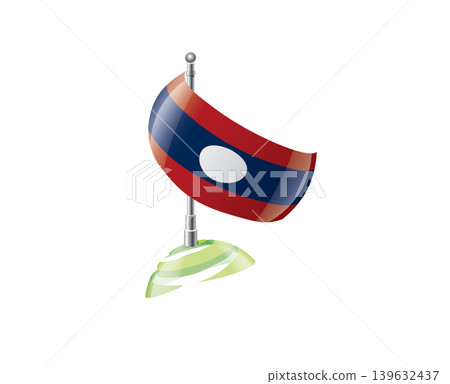 Highly detailed of waving Laos flag with metallic pole and subtle shadow effects for print Highly detailed of waving Laos flag with metallic pole and subtle shadow effects for print 139632437