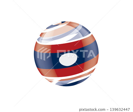 Illustration of globe wrapped in Laos flag patterns with subtle shadowing Illustration of globe wrapped in Laos flag patterns with subtle shadowing 139632447