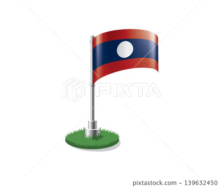 Laos flag on a flagpole mounted on the grass 139632450