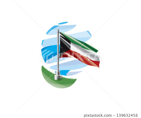 Kuwait flag on a green lawn against a background of blue abstract sky Kuwait flag on a green lawn against a background of blue abstract sky 139632458