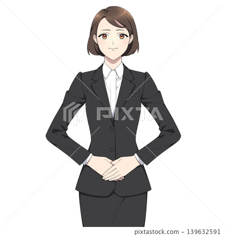 An illustration of a working woman with her hands clasped in front of her. An illustration of a working woman with her hands clasped in front of her. 139632591