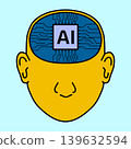 AI chip and circuit pattern inside human head, Replacement a brain with AI chip, concept for technology and engineering in the future. vector illustration unreal background. abstract background. 139632594