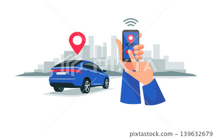 Connected Car Sharing Service Remote Controlled Via Smartphone App Connected Car Sharing Service Remote Controlled Via Smartphone App 139632679
