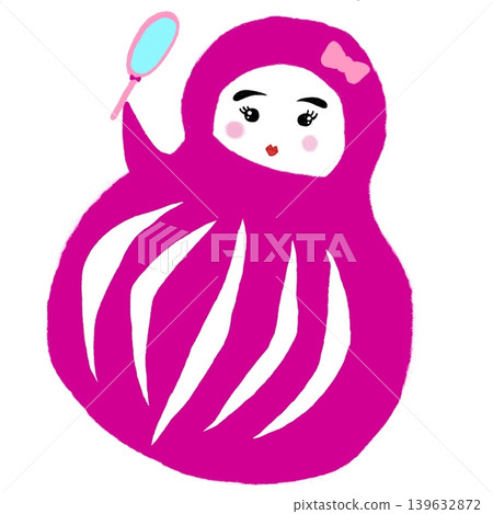 達摩不倒翁凝視鏡子（手繪插圖） 139632872