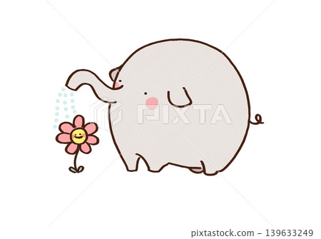 An elephant waters flowers by spraying water from its long trunk like a shower. An elephant waters flowers by spraying water from its long trunk like a shower. 139633249