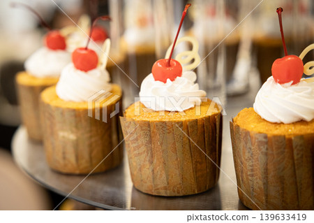 Image of afternoon tea Image of sweets such as cupcakes Image of afternoon tea Image of sweets such as cupcakes 139633419