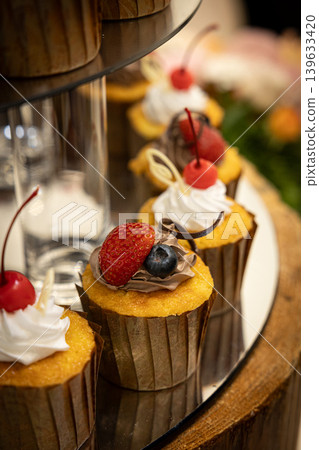 Image of afternoon tea Image of sweets such as cupcakes 139633420