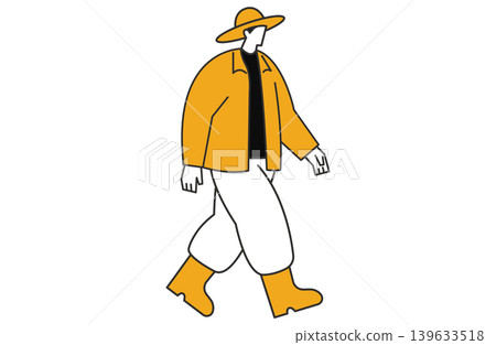 A man walking in farming clothes and a straw hat. A man walking in farming clothes and a straw hat. 139633518