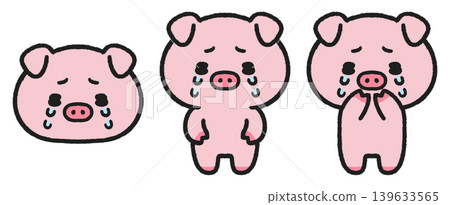 A set of illustrations of crying pigs A set of illustrations of crying pigs 139633565