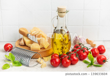 Fresh italian food ingredients for cooking pasta meal Fresh italian food ingredients for cooking pasta meal 139633604