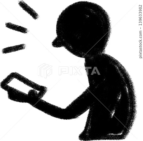 A hand-painted silhouette icon of a person noticing something while looking at their smartphone, showing only the upper body. A hand-painted silhouette icon of a person noticing something while looking at their smartphone, showing only the upper body. 139633982