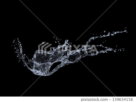 Abstract 3D illustration of splashing water on a black background | Clean and fluid water wave splash Abstract 3D illustration of splashing water on a black background | Clean and fluid water wave splash 139634158