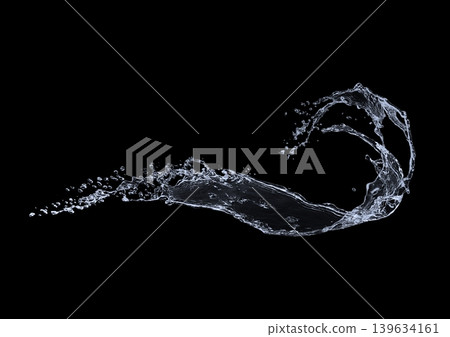 Abstract 3D illustration of splashing water on a black background | Clean and fluid water wave splash Abstract 3D illustration of splashing water on a black background | Clean and fluid water wave splash 139634161