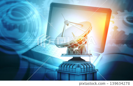 Satellite dish with laptop. futuristic communication technology 139634278