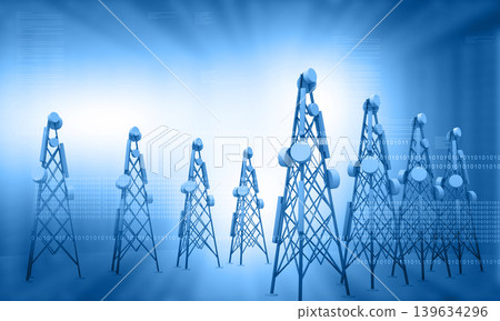 Telecommunication tower Antenna on blue background Telecommunication tower Antenna on blue background 139634296
