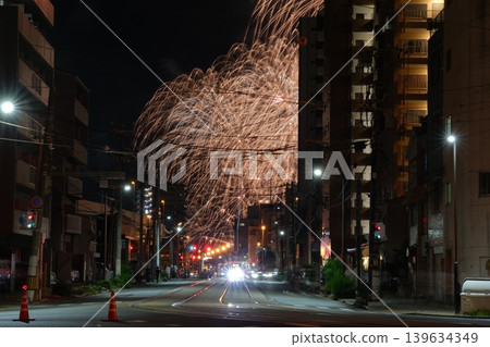 Trams and fireworks displays Trams and fireworks displays 139634349