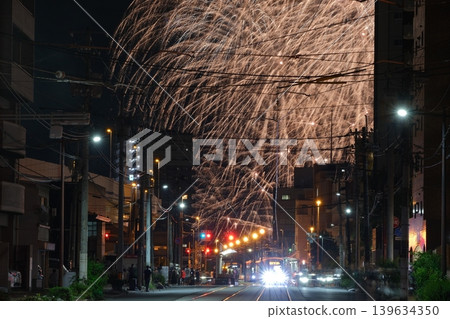 Trams and fireworks displays Trams and fireworks displays 139634350