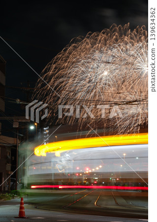 Trams and fireworks displays Trams and fireworks displays 139634362