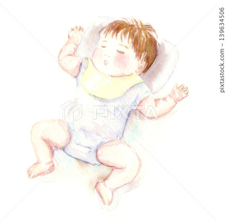 Watercolor illustration of a sleeping baby Watercolor illustration of a sleeping baby 139634506