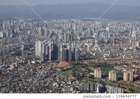 An aerial view of the city of Daegu, South Korea. 139634777