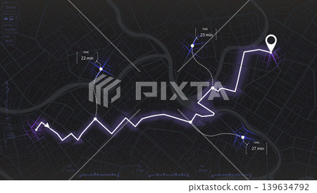 City map with street road. Location navigation interface. Dashboard with roadmap, satellite and location. Vector illustration gps navigator. Abstract transportation background. View from above. 139634792