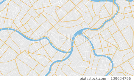 Clean city map background with winding blue river and yellow street network on white grid. Vector illustration. Clean city map background with winding blue river and yellow street network on white grid. Vector illustration. 139634796