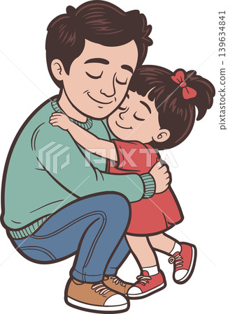 Father and Daughter Embrace Cartoon Illustration	 139634841