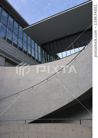 The building and sky as seen from the spiral staircase of the Hyogo Prefectural Museum of Art. The building and sky as seen from the spiral staircase of the Hyogo Prefectural Museum of Art. 139634881