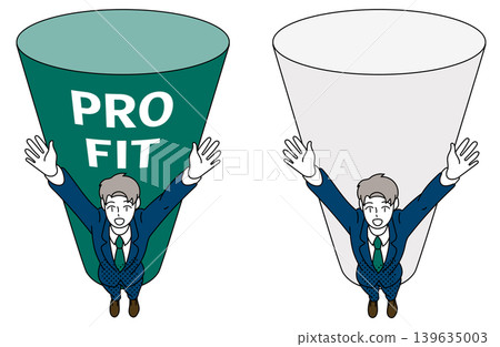 A large profit bar graph and an illustration of a businessman. 139635003