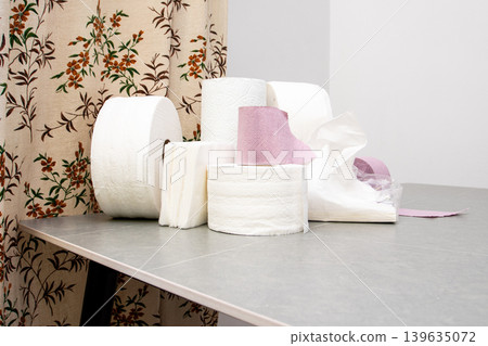 set Of Toilet Paper Towels Hygiene. Roll on gray background 139635072