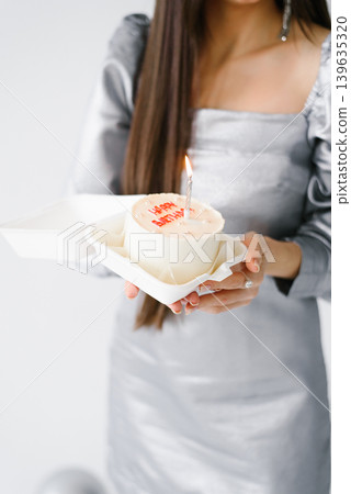 Bento Cake with Flame on Silver Birthday Candle Bento Cake with Flame on Silver Birthday Candle 139635320