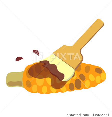 An illustration of someone brushing soy sauce onto grilled corn. An illustration of someone brushing soy sauce onto grilled corn. 139635351