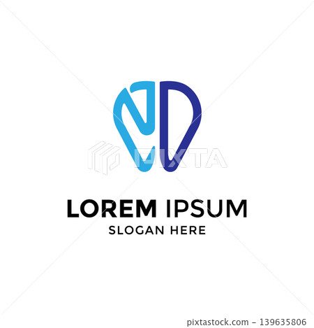 Vector minimalist of letter N and D logo with dental element for dentistry logo design template Vector minimalist of letter N and D logo with dental element for dentistry logo design template 139635806