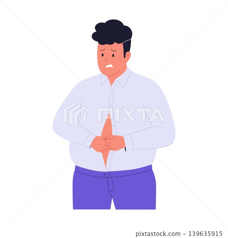 Overweight Man with Tight Shirt and Belly Fat 139635915