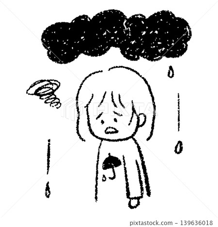 A hand-drawn illustration of a woman with a gloomy, rainy mood. A hand-drawn illustration of a woman with a gloomy, rainy mood. 139636018