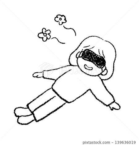 A hand-drawn illustration of a woman relaxing with an eye mask on. A hand-drawn illustration of a woman relaxing with an eye mask on. 139636019
