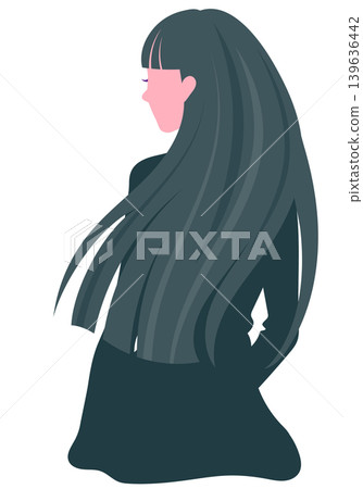 The back view of a woman with long hair blowing in the wind. The back view of a woman with long hair blowing in the wind. 139636442